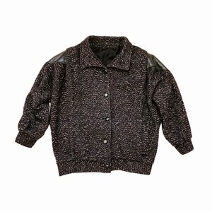 Vintage ADA Paris Wool Blend Coat Size L-XL Leather Trim Knitted